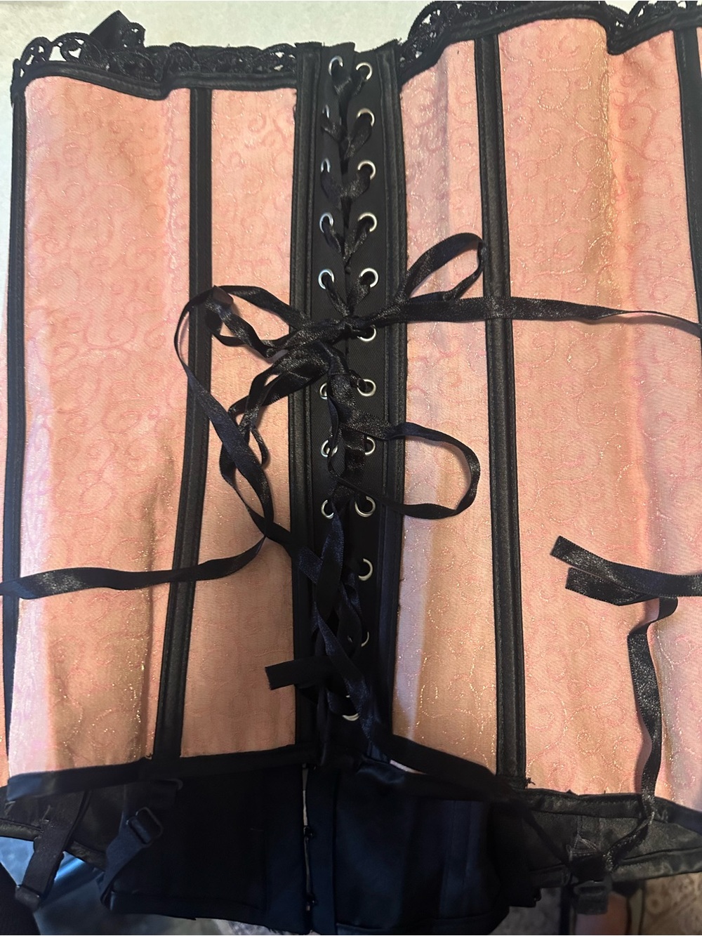 Pink and Black Lace-Up ribbed Corset Waist Cincher - Picture 8 of 9